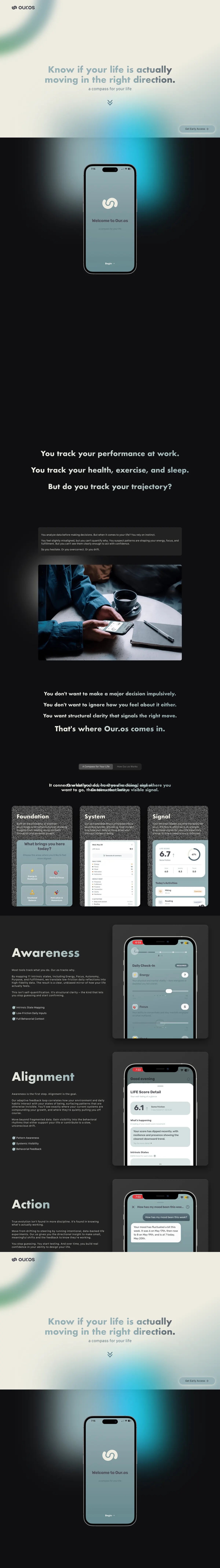 The Our.os website, scrolling preview
