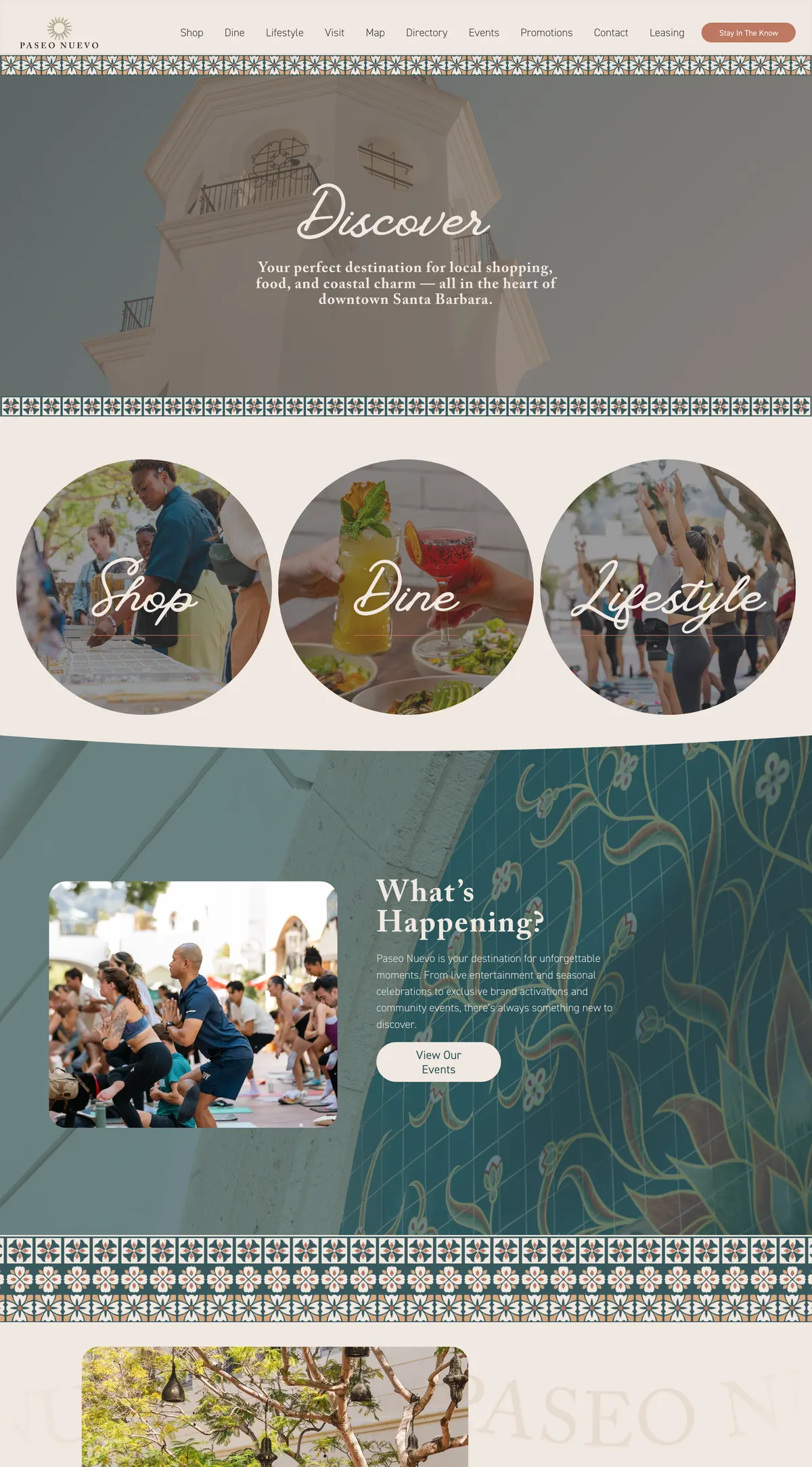 The Paseo Nuevo website homepage