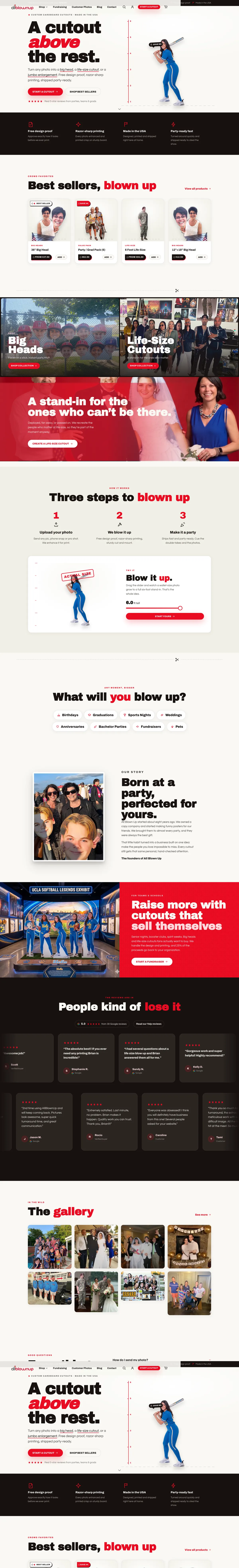 The All Blown Up website, scrolling preview