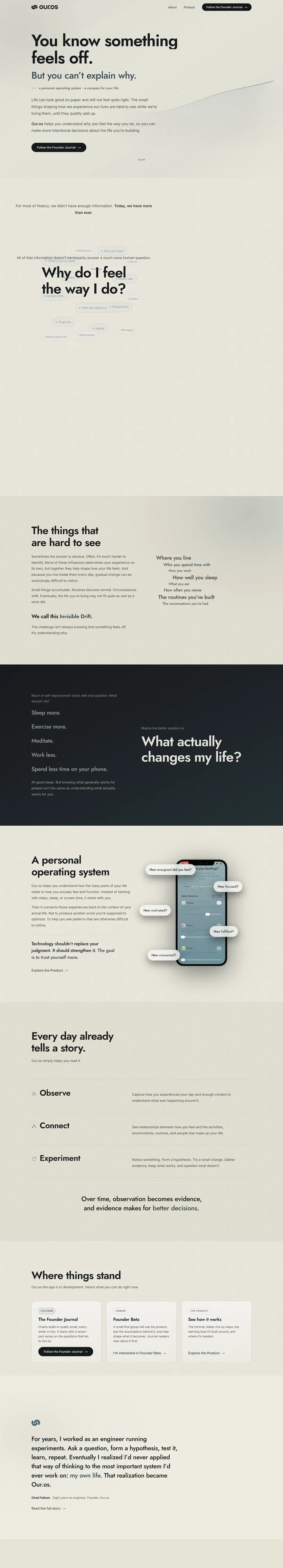 The Our.os website, scrolling preview