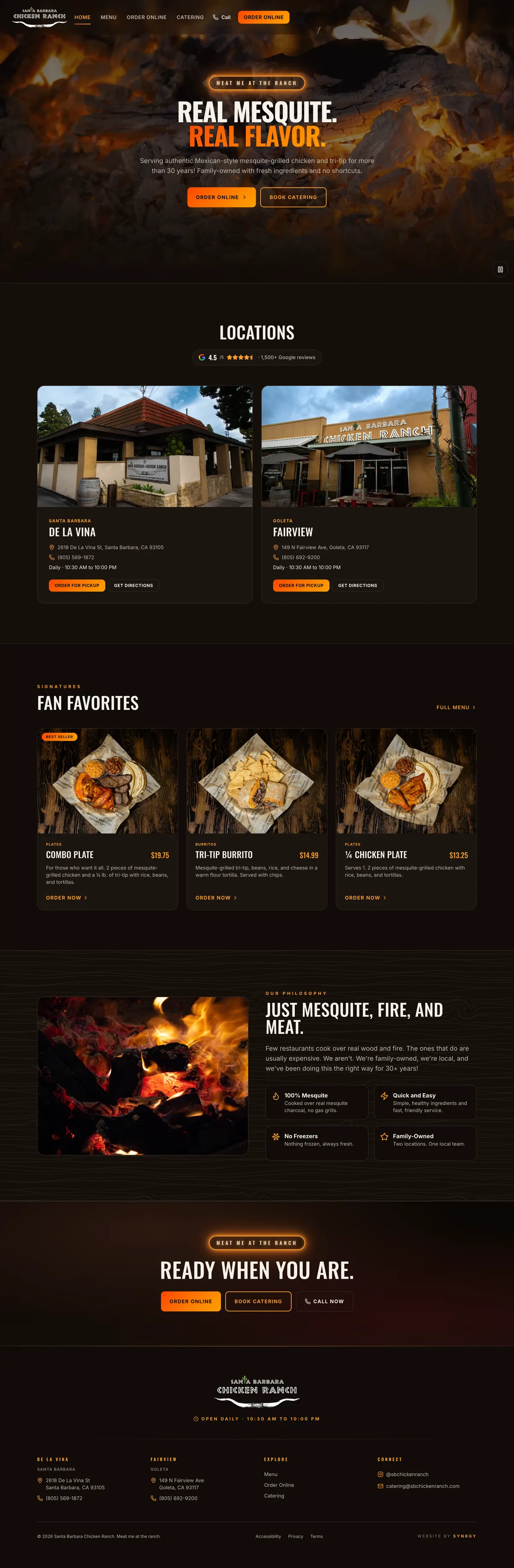 The Santa Barbara Chicken Ranch website, scrolling preview