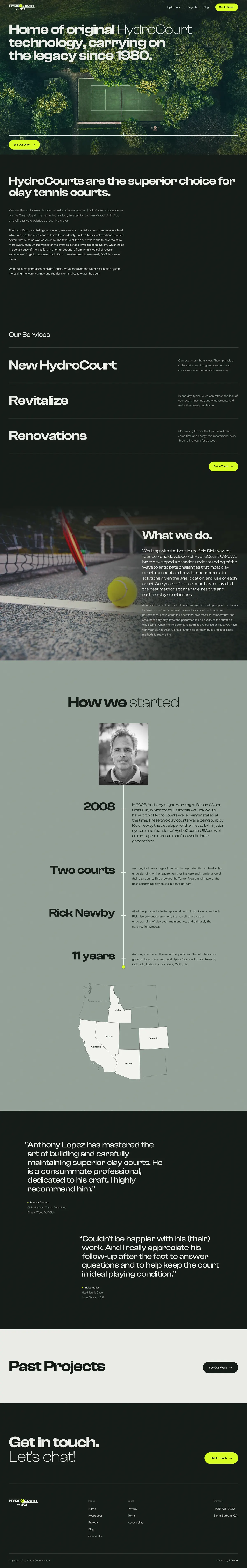 The Soft Court Services & HydroCourt website, scrolling preview