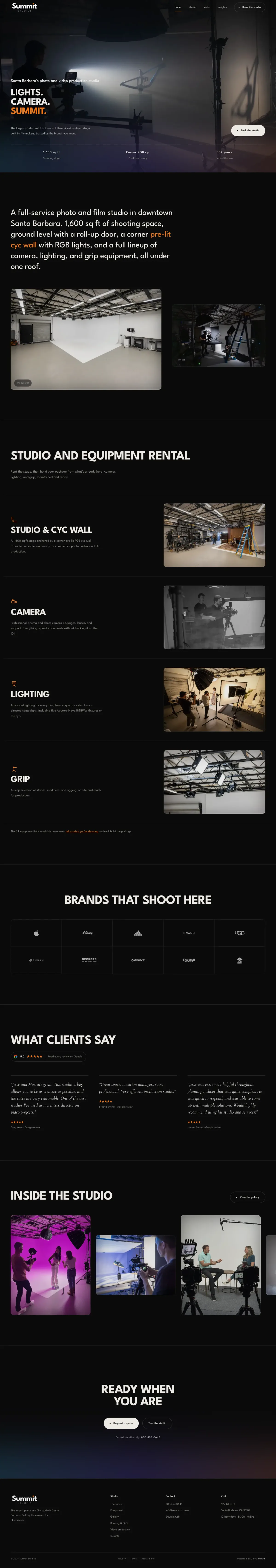 The Summit Studios website, scrolling preview